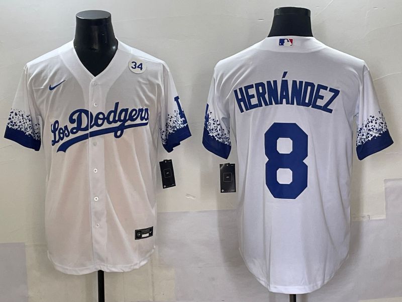 Men 2025 Los Angeles Dodgers #8 Hernandez White blue City Edition Nike MLB Jersey style 7->los angeles dodgers->MLB Jersey